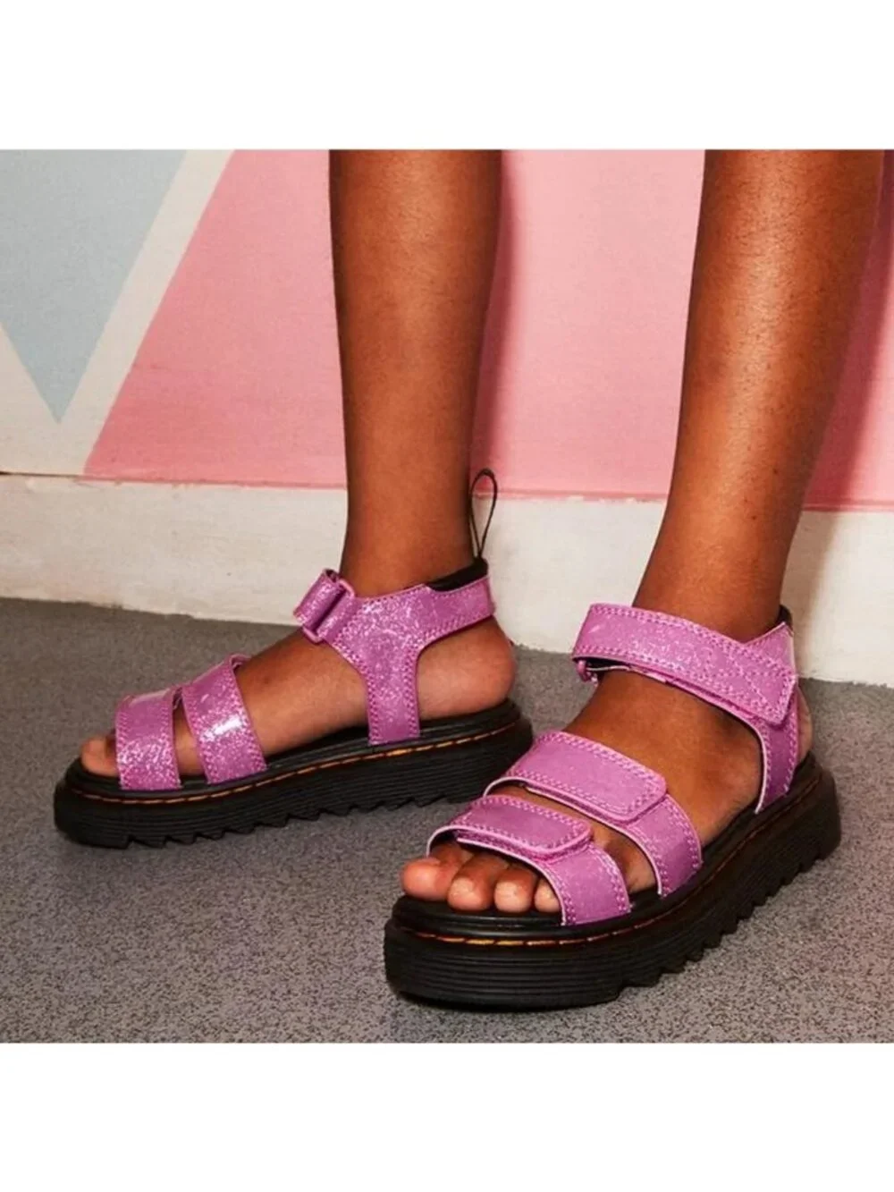 Dr. Martens Girls Size 5 Pink Cosmic Glitter Klaire Open Toe Strappy Sandals